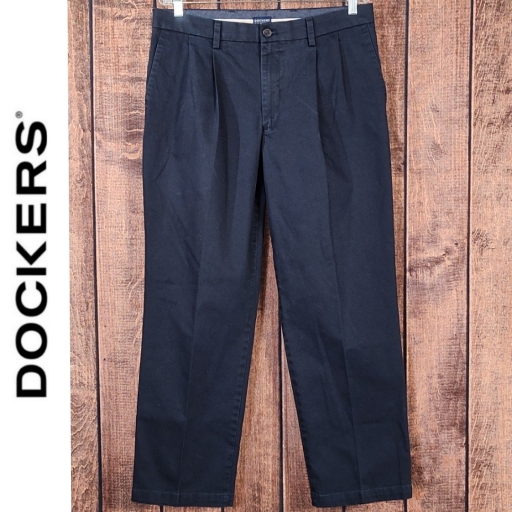 34x31 Vtg Flex Comfort Double Pleat Classic Fit Mens Blue Chino